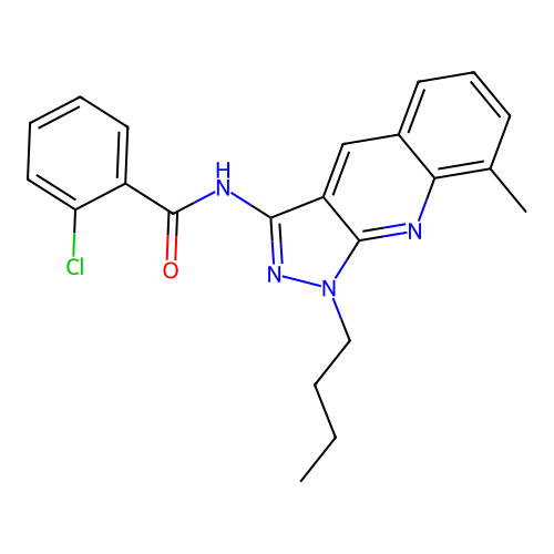 N-(1-butyl-8-methylpyrazolo[3,4-b]quinolin-3-yl)-2-chlorobenzamide structure