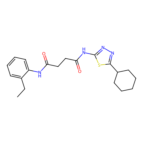 N'-(5-cyclohexyl-1,3,4-thiadiazol-2-yl)-N-(2-ethylphenyl)butanediamide structure