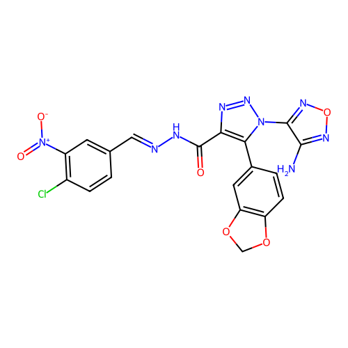 (E)-1-(4-amino-1,2,5-oxadiazol-3-yl)-5-(benzo[d][1,3]dioxol-5-yl)-N'-(4-chloro-3-nitrobenzylidene)-1H-1,2,3-triazole-4-carbohydrazide structure
