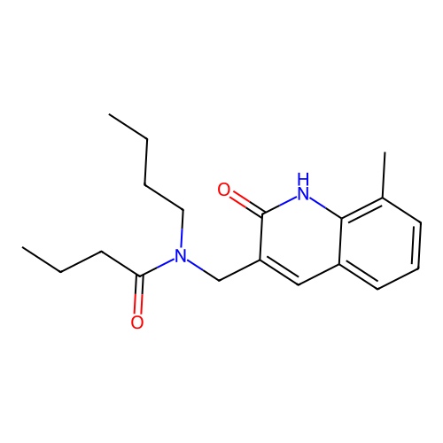 N-butyl-N-[(8-methyl-2-oxo-1H-quinolin-3-yl)methyl]butanamide structure