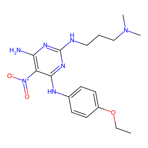 2-N-[3-(dimethylamino)propyl]-4-N-(4-ethoxyphenyl)-5-nitropyrimidine-2,4,6-triamine structure