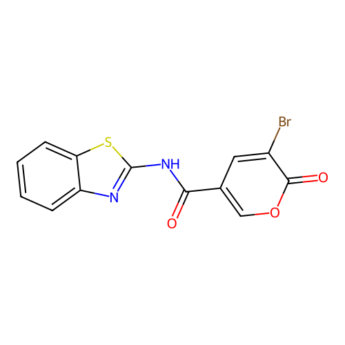 N-(benzo[d]thiazol-2-yl)-3-bromo-2-oxo-2H-pyran-5-carboxamide structure