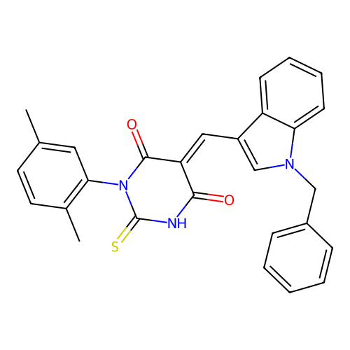 (5E)-5-[(1-benzyl-1H-indol-3-yl)methylidene]-1-(2,5-dimethylphenyl)-2-sulfanylpyrimidine-4,6(1H,5H)-dione structure