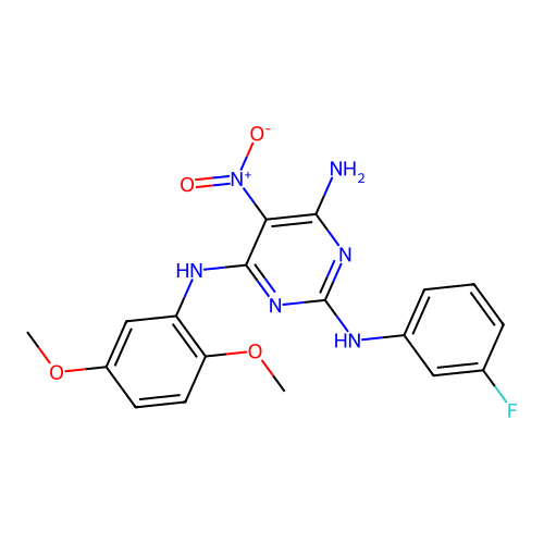 {6-amino-2-[(3-fluorophenyl)amino]-5-nitropyrimidin-4-yl}(2,5-dimethoxyphenyl) amine structure