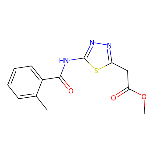 methyl 2-(5-(2-methylbenzamido)-1,3,4-thiadiazol-2-yl)acetate structure