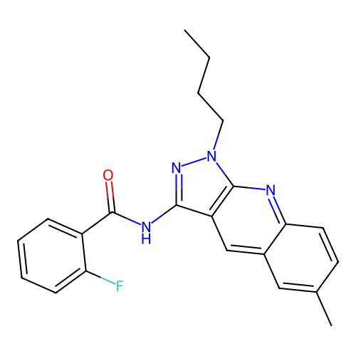 N-(1-butyl-6-methylpyrazolo[3,4-b]quinolin-3-yl)-2-fluorobenzamide structure