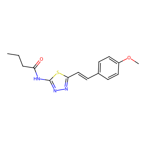N-[5-[(E)-2-(4-methoxyphenyl)ethenyl]-1,3,4-thiadiazol-2-yl]butanamide structure