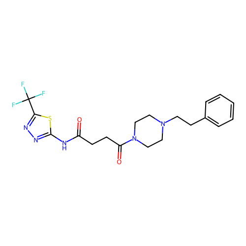 4-oxo-4-(4-phenethylpiperazin-1-yl)-N-[5-(trifluoromethyl)-1,3,4-thiadiazol-2-yl]butanamide structure