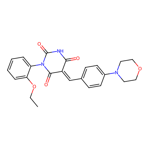 (E)-1-(2-ethoxyphenyl)-5-(4-morpholinobenzylidene)pyrimidine-2,4,6(1H,3H,5H)-trione structure