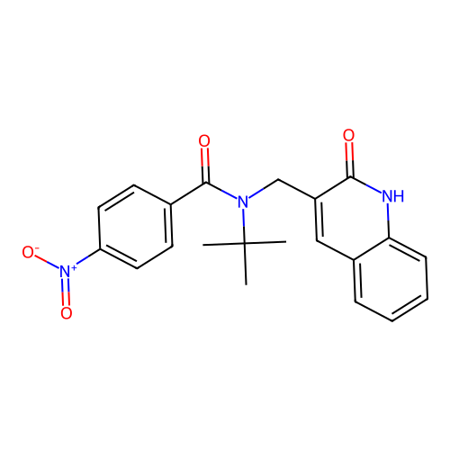 N-tert-butyl-4-nitro-N-[(2-oxo-1,2-dihydroquinolin-3-yl)methyl]benzamide structure
