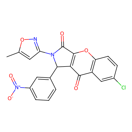 7-chloro-2-(5-methyl-1,2-oxazol-3-yl)-1-(3-nitrophenyl)-1,2-dihydrochromeno[2,3-c]pyrrole-3,9-dione structure