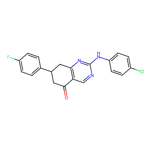 2-((4-chlorophenyl)amino)-7-(4-fluorophenyl)-7,8-dihydroquinazolin-5(6H)-one structure