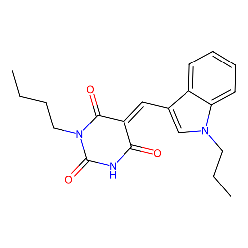 (5E)-1-butyl-5-[(1-propylindol-3-yl)methylidene]-1,3-diazinane-2,4,6-trione structure