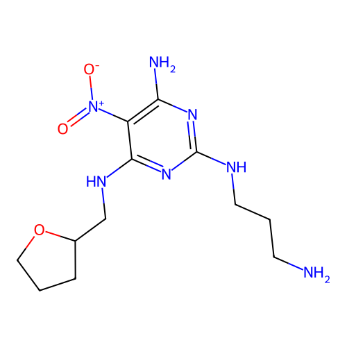 2-N-(3-aminopropyl)-5-nitro-4-N-(oxolan-2-ylmethyl)pyrimidine-2,4,6-triamine structure