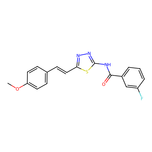 3-fluoro-N-[5-[(E)-2-(4-methoxyphenyl)ethenyl]-1,3,4-thiadiazol-2-yl]benzamide structure