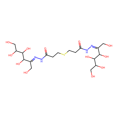 3-({3-Oxo-3-[(2E)-2-(1,3,4,5,6-pentahydroxyhexan-2-ylidene)hydrazin-1-yl]propyl}sulfanyl)-N'-[(2Z)-1,3,4,5,6-pentahydroxyhexan-2-ylidene]propanehydrazide structure