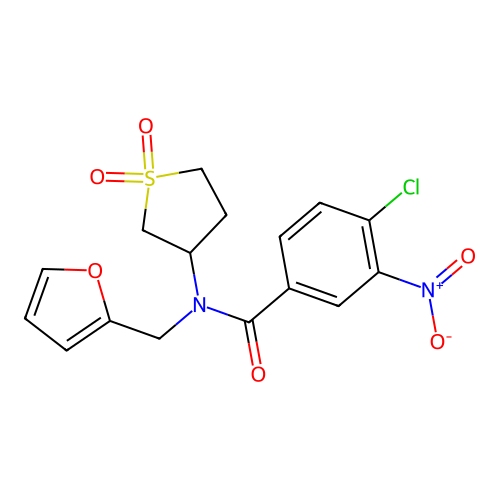 4-chloro-N-(1,1-dioxidotetrahydrothiophen-3-yl)-N-(furan-2-ylmethyl)-3-nitrobenzamide structure