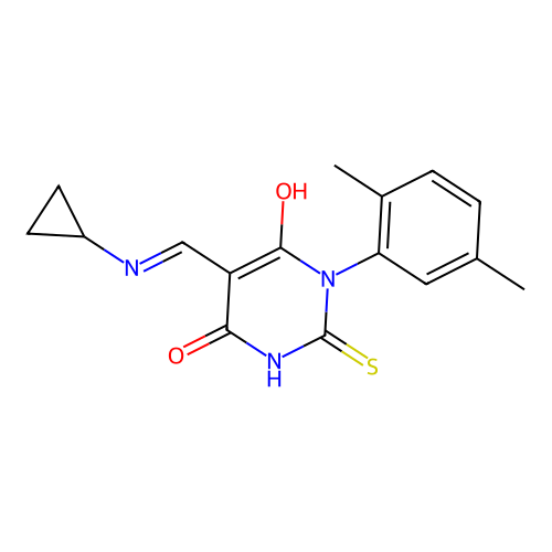 5-[(cyclopropylamino)methylidene]-1-(2,5-dimethylphenyl)-2-sulfanylidene-1,3-diazinane-4,6-dione structure