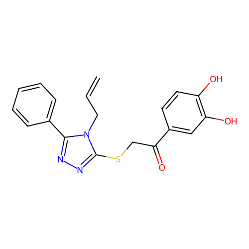 1-(3,4-dihydroxyphenyl)-2-[(5-phenyl-4-prop-2-enyl-1,2,4-triazol-3-yl)sulfanyl]ethanone structure