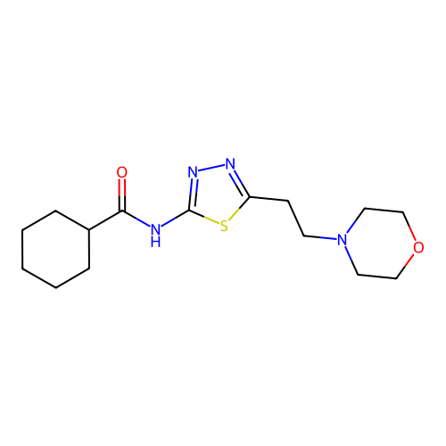 N-[5-[2-(4-morpholinyl)ethyl]-1,3,4-thiadiazol-2-yl]cyclohexanecarboxamide structure