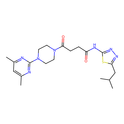 4-(4-(4,6-dimethylpyrimidin-2-yl)piperazin-1-yl)-N-(5-isobutyl-1,3,4-thiadiazol-2-yl)-4-oxobutanamide structure