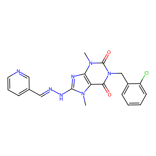 (E)-1-(2-chlorobenzyl)-3,7-dimethyl-8-(2-(pyridin-3-ylmethylene)hydrazinyl)-1H-purine-2,6(3H,7H)-dione structure