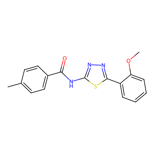 N-(5-(2-methoxyphenyl)-1,3,4-thiadiazol-2-yl)-4-methylbenzamide structure