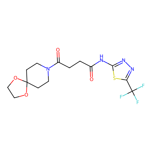 4-(1,4-dioxa-8-azaspiro[4.5]dec-8-yl)-4-oxo-N-[(2E)-5-(trifluoromethyl)-1,3,4-thiadiazol-2(3H)-ylidene]butanamide structure