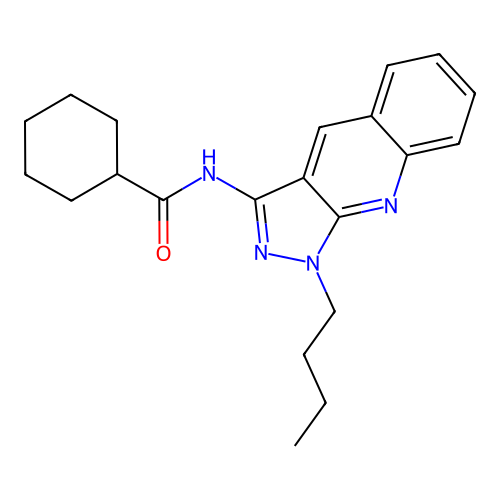 N-(1-butylpyrazolo[3,4-b]quinolin-3-yl)cyclohexanecarboxamide structure