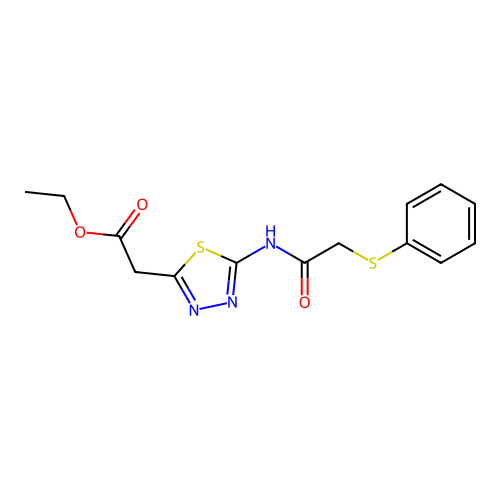 ethyl 2-(5-(2-(phenylthio)acetamido)-1,3,4-thiadiazol-2-yl)acetate structure