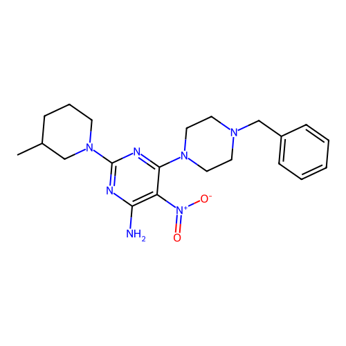 6-(4-Benzylpiperazin-1-yl)-2-(3-methylpiperidin-1-yl)-5-nitropyrimidin-4-amine structure
