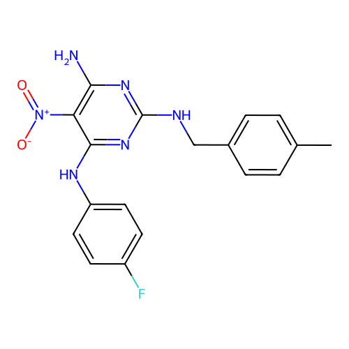N4-(4-fluorophenyl)-N2-[(4-methylphenyl)methyl]-5-nitropyrimidine-2,4,6-triamine structure