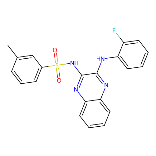 N-(3-((2-fluorophenyl)amino)quinoxalin-2-yl)-3-methylbenzenesulfonamide structure