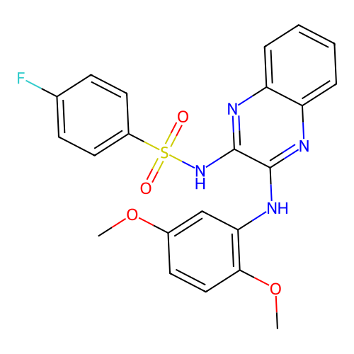 N-(3-((2,5-dimethoxyphenyl)amino)quinoxalin-2-yl)-4-fluorobenzenesulfonamide structure