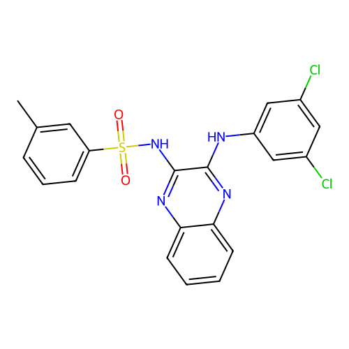 N-(3-((3,5-dichlorophenyl)amino)quinoxalin-2-yl)-3-methylbenzenesulfonamide structure