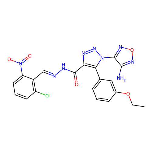 (E)-1-(4-amino-1,2,5-oxadiazol-3-yl)-N'-(2-chloro-6-nitrobenzylidene)-5-(3-ethoxyphenyl)-1H-1,2,3-triazole-4-carbohydrazide structure