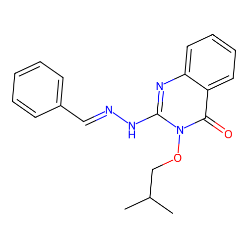 (E)-2-(2-benzylidenehydrazinyl)-3-isobutoxyquinazolin-4(3H)-one structure