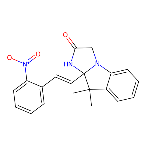(E)-9,9-dimethyl-9a-(2-nitrostyryl)-9,9a-dihydro-1H-imidazo[1,2-a]indol-2(3H)-one structure