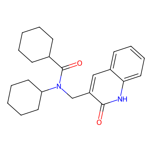 N-cyclohexyl-N-[(2-oxo-1H-quinolin-3-yl)methyl]cyclohexanecarboxamide structure