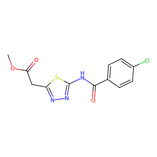methyl 2-(5-(4-chlorobenzamido)-1,3,4-thiadiazol-2-yl)acetate structure