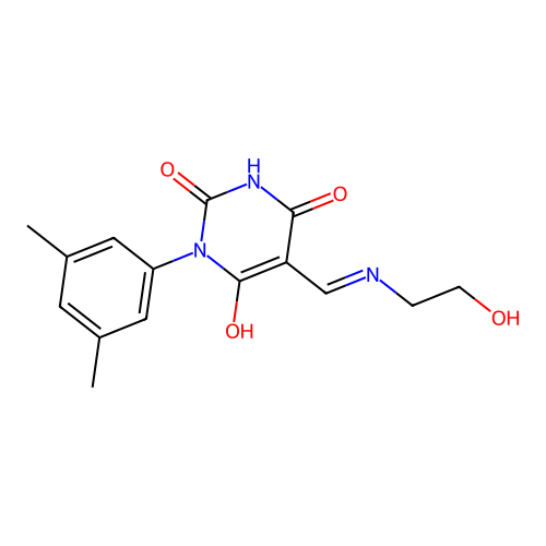 1-(3,5-dimethylphenyl)-5-[(2-hydroxyethylamino)methylidene]-1,3-diazinane-2,4,6-trione structure