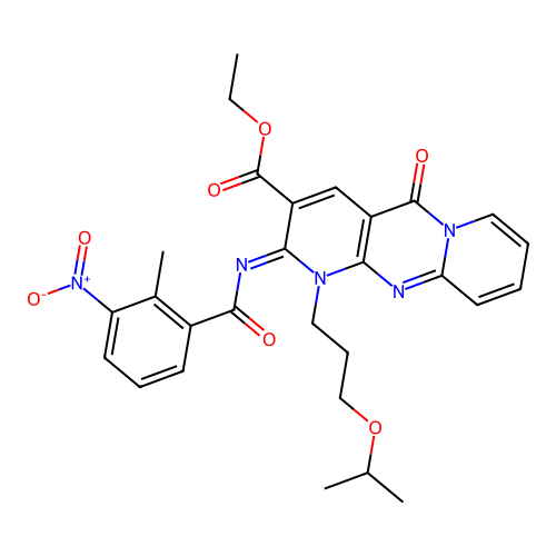 (Z)-ethyl 1-(3-isopropoxypropyl)-2-((2-methyl-3-nitrobenzoyl)imino)-5-oxo-2,5-dihydro-1H-dipyrido[1,2-a:2',3'-d]pyrimidine-3-carboxylate structure