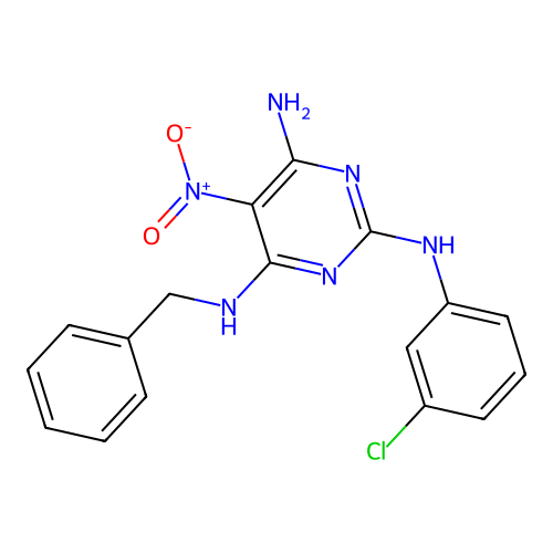 {6-Amino-2-[(3-chlorophenyl)amino]-5-nitropyrimidin-4-yl}benzylamine structure