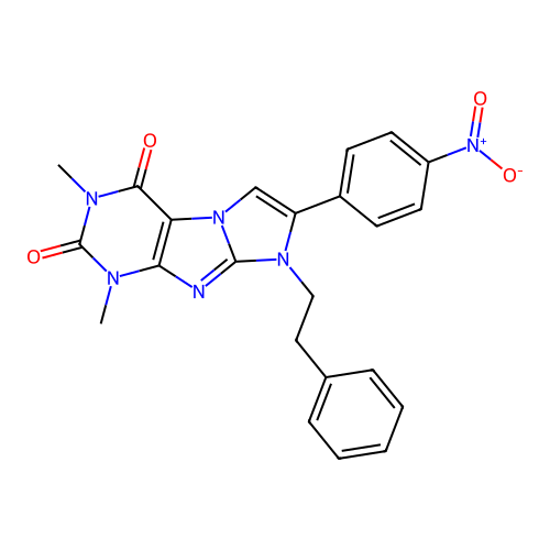 1,3-dimethyl-7-(4-nitrophenyl)-8-phenethyl-1H-imidazo[2,1-f]purine-2,4(3H,8H)-dione structure