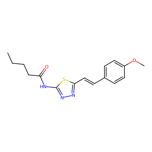 N-{5-[(E)-2-(4-methoxyphenyl)ethenyl]-1,3,4-thiadiazol-2-yl}pentanamide structure