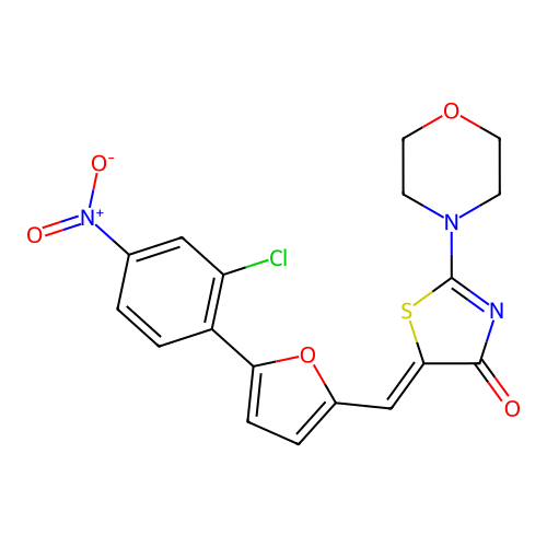 (Z)-5-((5-(2-chloro-4-nitrophenyl)furan-2-yl)methylene)-2-morpholinothiazol-4(5H)-one structure