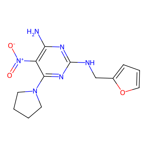 N2-(2-furanylmethyl)-5-nitro-6-(1-pyrrolidinyl)pyrimidine-2,4-diamine structure
