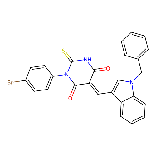 (5E)-5-[(1-benzyl-1H-indol-3-yl)methylidene]-1-(4-bromophenyl)-2-sulfanylpyrimidine-4,6(1H,5H)-dione structure
