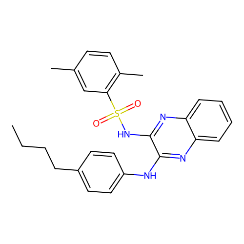 N-(3-((4-butylphenyl)amino)quinoxalin-2-yl)-2,5-dimethylbenzenesulfonamide structure