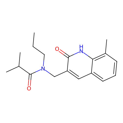 2-methyl-N-[(8-methyl-2-oxo-1H-quinolin-3-yl)methyl]-N-propylpropanamide structure